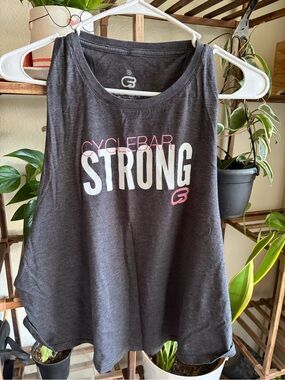 Cyclebar Gray Tank with Pink & White Logo